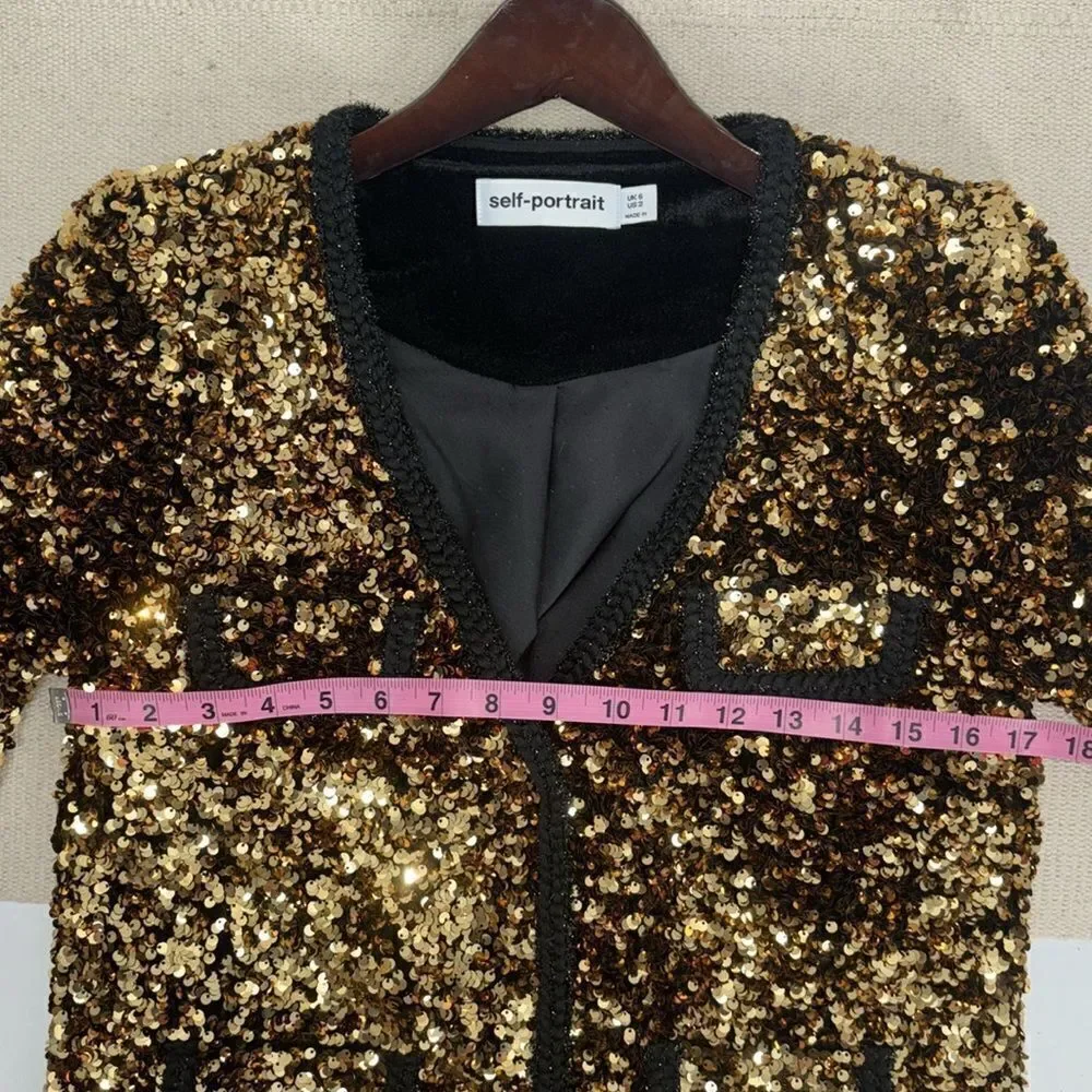 Self-Portrait Gold Sequined Jacket Blazer Size 2